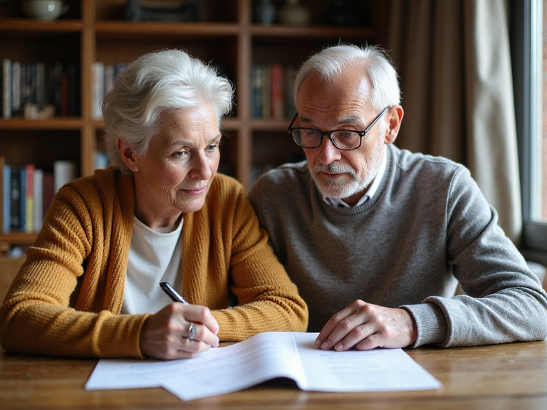 Senior couple reviewing legal documents together