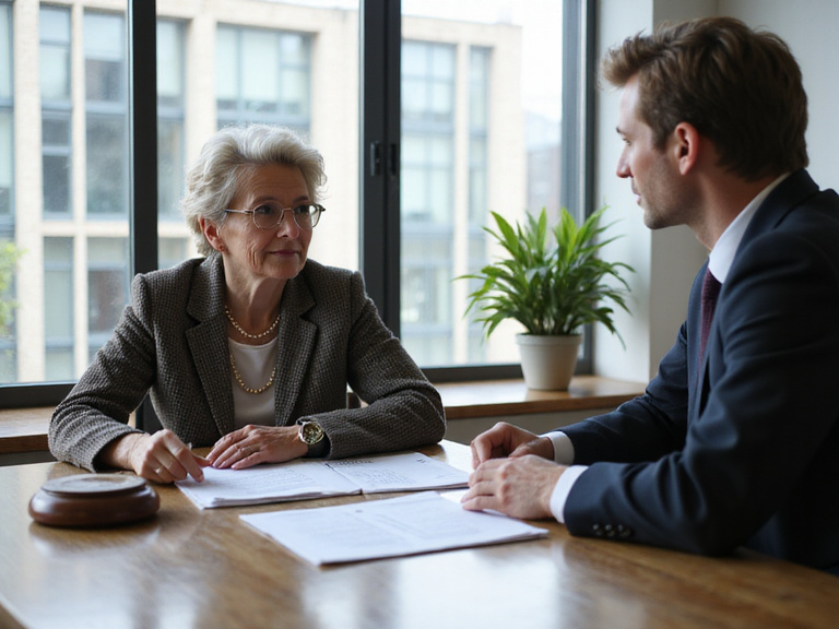 Senior woman talking with lawyer