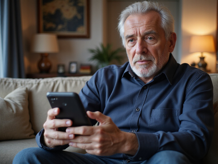 Senior man using smartphone