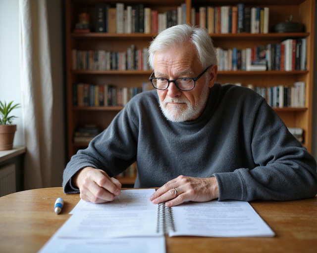 Senior reading legal documents at home